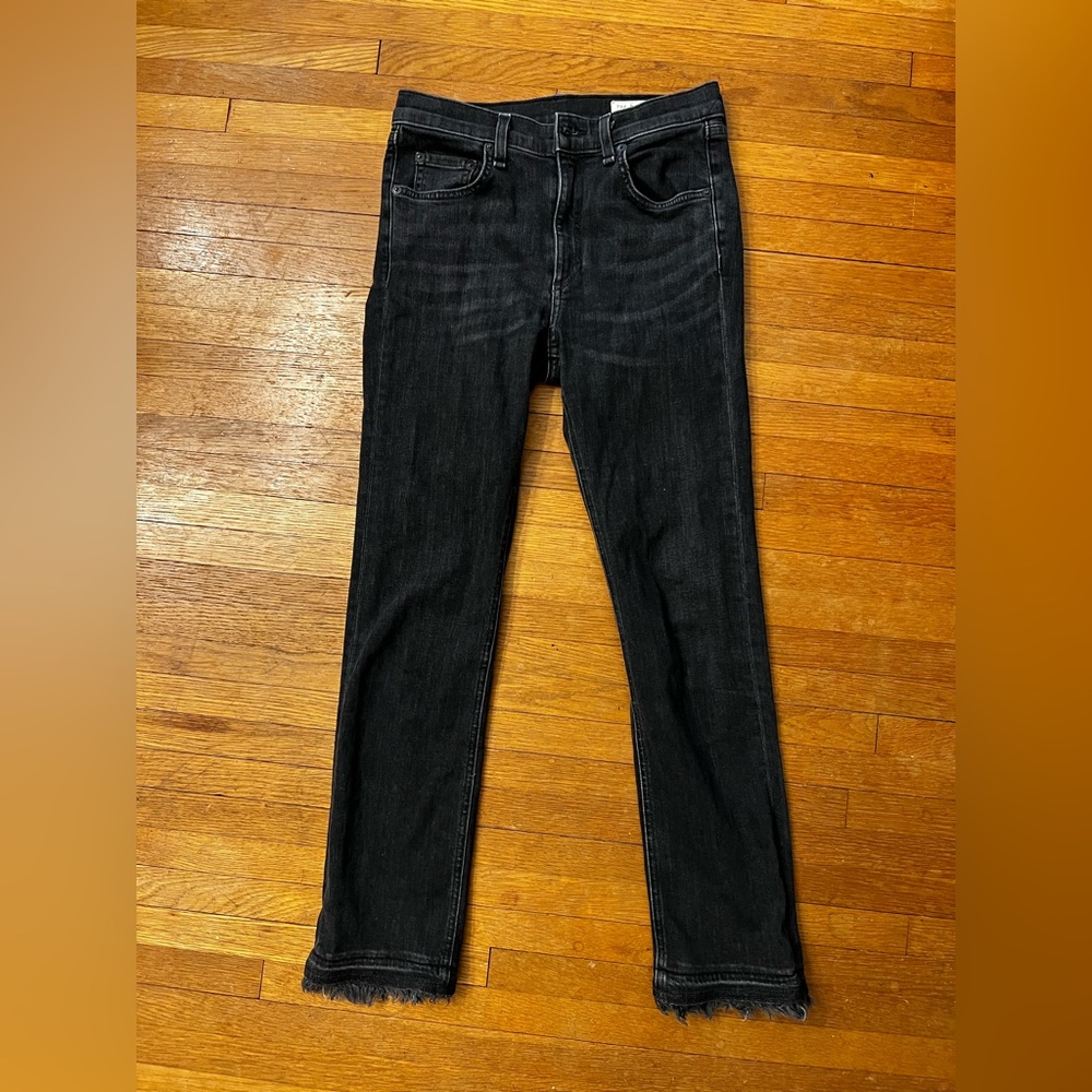Rag & Bone dark gray fringe cuff jeans